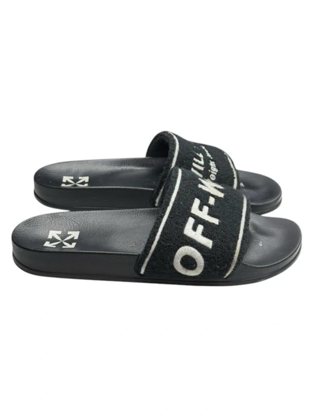 Off-White ➜ Logo Embroidered Terry Slides ➜ Black ➜ 44  10.5D 11D Virgil Abloh